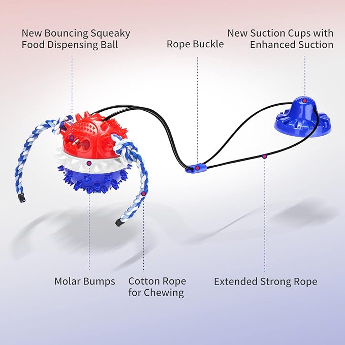 Interactive Dog Toys - Aggressive Chewer Suction Cup Tug of War, Indestructible Puzzle Toys & Treat Dispensing Ball for Dog Enrichment