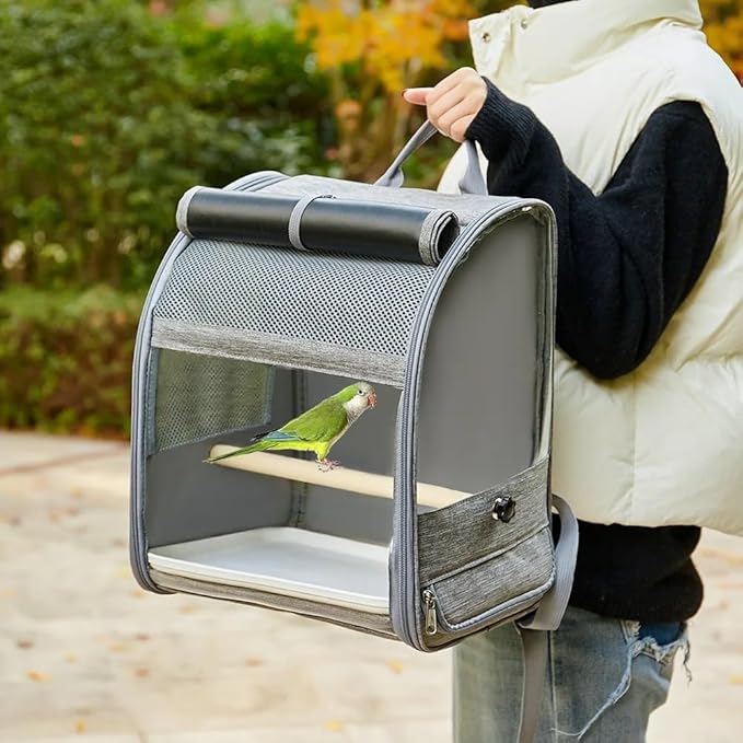 Portable Bird Carrier Bird Backpack with Perch and Tray for Birds Cockatiel Parrot Breathable Large Space Bird Cage Travel Bag