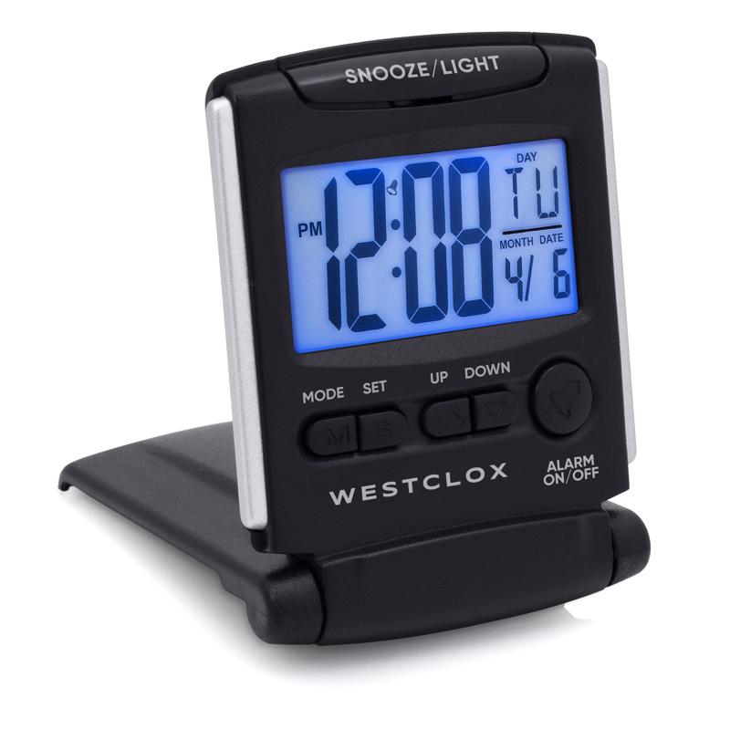 Westclox Black Travel Alarm Clock LCD 72028