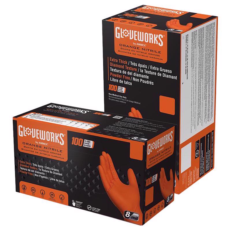 Gloveworks Nitrile Disposable Gloves XX-Large Orange Powder Free GWON49100 100 pk