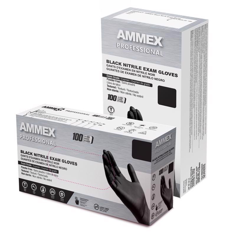 AMMEX Professional Nitrile Disposable Exam Gloves X-Large Black Powder Free ABNPF48100 100 pk