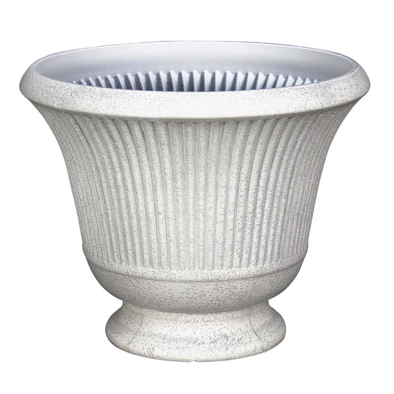 L&G 12.9 in. H X 16 in. D Polyresin Pedestal Urn Planter Stone PVE8016TSI