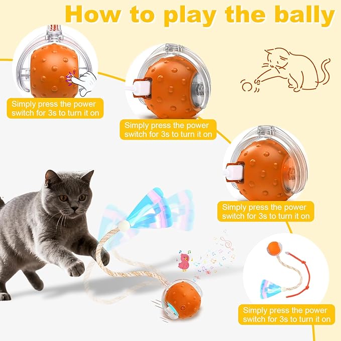3-Pack Interactive Cat Toys Ball for Indoor Cats&Dog,Automatic Cat Toy with Elastic Mesh Tail,Rechargeable Rolling Kitten Toy,Include 12 Cat Spiral Spring,Cat Enrichment Toys for Indoor Cats