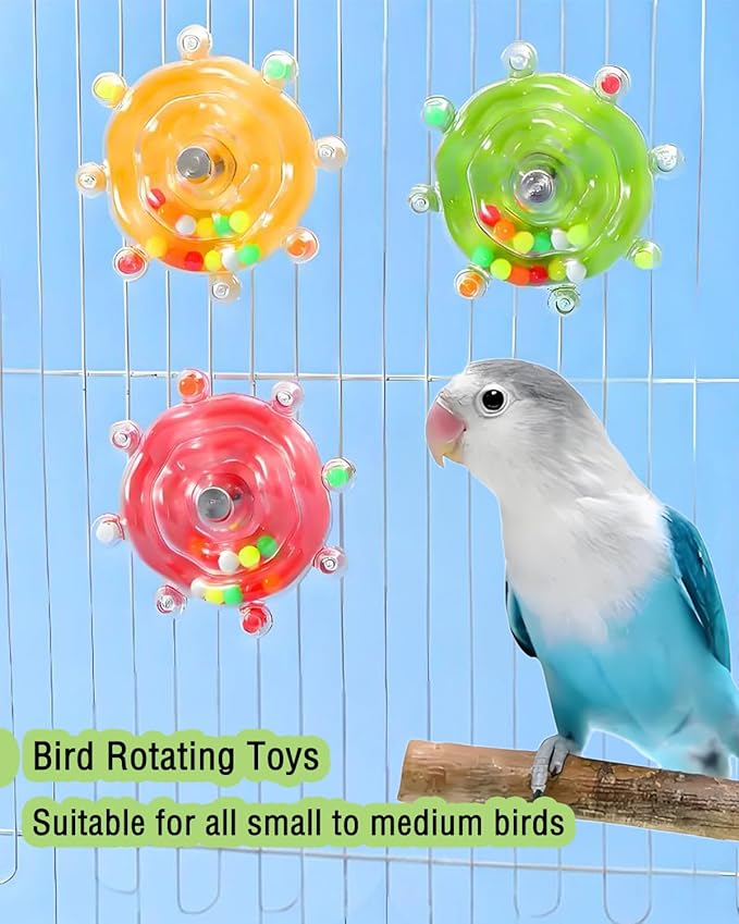 Bird Toys, 1PC Conure Rotating Wheel Toy Parrot Spinner Toys Parakeet Toys Bird Hanging Toys Bird Cage Accessories for Cockatiels Lovebirds Parrotlets Small-Medium Birds