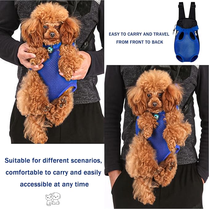Pet Carrier Backpack, Adjustable Pet Front Carriers for Small Medium Dogs Cats 5-18 Lbs, Legs Out, Dog Cat Carrier Backpack for Hiking,Camping,Traveling,Cycling (Blue, Medium(Fit:5-10lb))