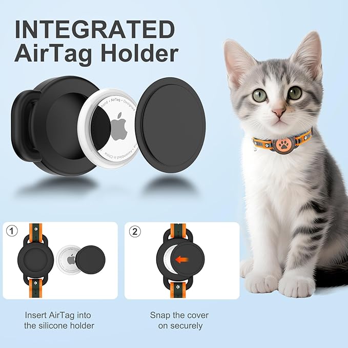 Airtag Cat Collar Breakaway, Reflective Cat Collar with AirTag Holder and Bell, Compatible with Apple Air Tag, Comfortable Padding, Adjustable, Durable (Orange, S)