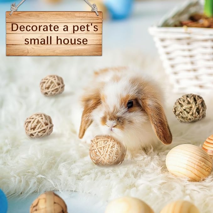 Skylety 15 Pieces Small Animal Chew Balls Rabbits Bunny Treat Chew Toys Guinea Pigs Chinchilla Balls Rolling Activity Play Grass Toys for Pet Teeth Grinding Gnawing Biting(Classic Style,1.97")