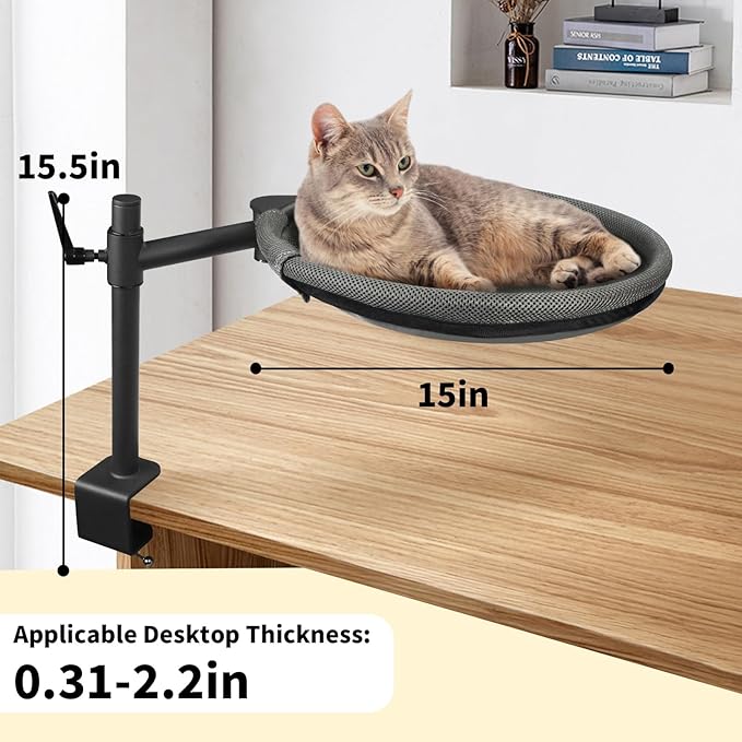Cat Desk Bed, 360° Rotating & Height Adjustable Desk Cat Nest, Elevated Breathable Cats Bed for Desk with Removable Washable Cover for Indoor Kitten Cats-Maximum Hold Up to 40lb
