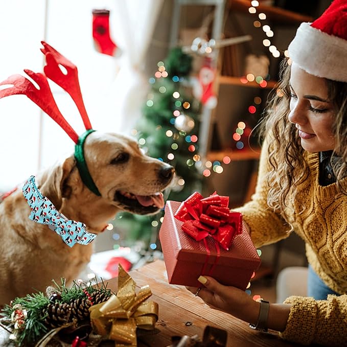Dog Collar, Christmas Dog Collar Plaid Pet Collar Bow Holiday Bows Girl Boy Puppy Collar Adjustable Pet Collar for Small Dogs
