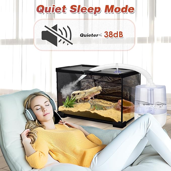 LANUEVA Reptile Humidifier with Humidity Control, Reptile Fogger with 4L Large Tank & Telescopic Hose for Terrariums, Remote Control & Touch Screen, Timing Function, for Reptiles, Green Plants (4L)