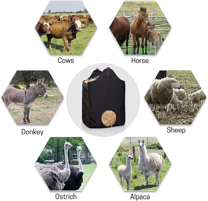 Hay Bags for Horse, Large Capacity Feeding Bag, Hay Nets for Sheep, Goats, Open Feed Hole Hay Feeder for Slow Feeding (Black)