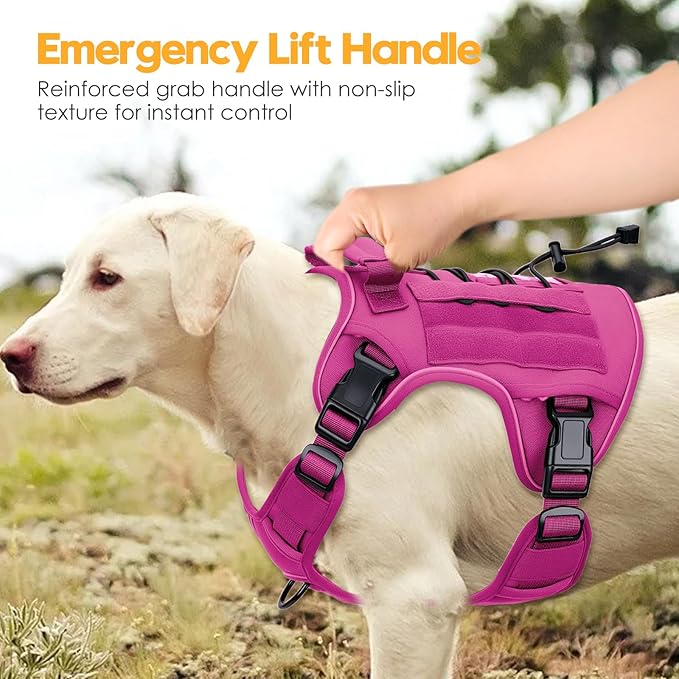 Heavy-Duty Tactical Dog Harness for Large Dogs, No Pull Adjustable Reflective Pet Vest with Molle System, K9 Military-Grade Control for Service Training, Outdoor & 10+ Breeds, Pink, XX-Large