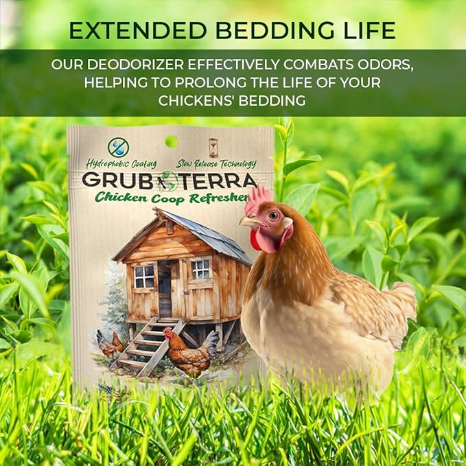 GrubTerra Coop Refresher Zero Odor Freshener for Chicken Pen, Suitable for Chicken Waterer and Chicken Feeder, Smell Control Solution for Clean and Fresh Chicken Living Environment