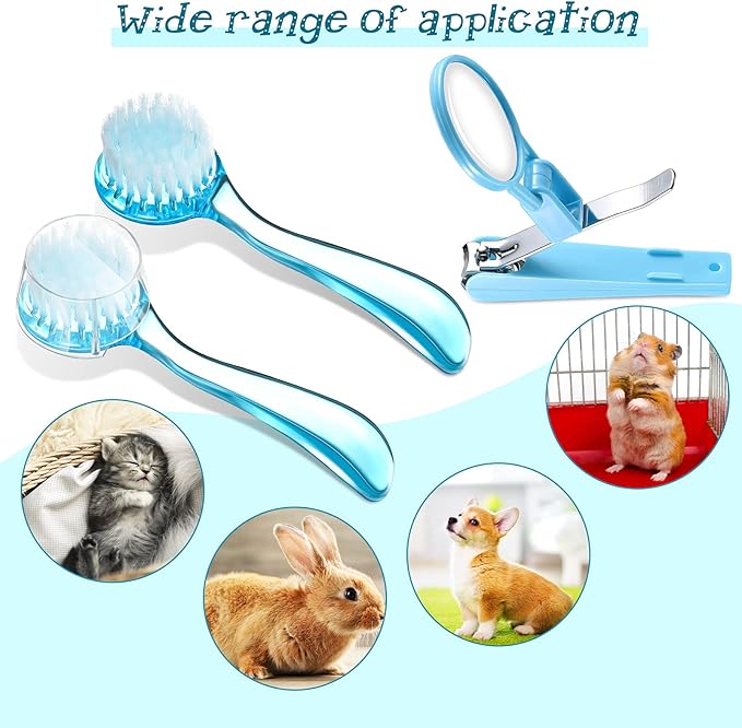 Mudder 3 Pcs Hedgehog Small Animal Grooming Kit Including 2 Bathing Brush and a Nail Toenail Clipper with Magnifier for Pet Hamster Hedgehog Guinea Pig Rabbit Cat Kitten