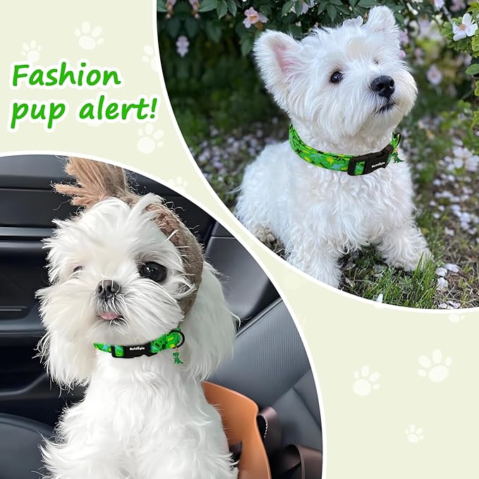 Medium Dog Collars for Male Dogs, Boy Dog Collars with Dinosaur Pattern,Adjustable Cotton Green Collar for Puppy Dog,Ideal, Daily Photos & Pet Fashion Accessory