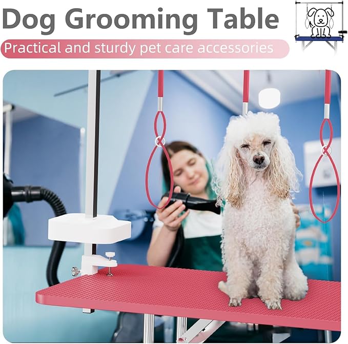 47'' Dog Grooming Table for Large Dogs, Foldable Grooming Table for Dogs at Home with Adjustable Arm & Clamp, Non-Slip Waterproof Top, Mesh Tray & Tool Holder, Stainless Steel Legs, 330LBS Capacity