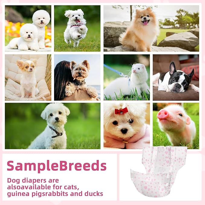 Disposable Dog Diapers Female 90 Count Doggie Diapers for Female Dogs (Waist 16-23.5 in XL) Super Absorbent Extra Large Dog Pads for Heat Excitable Urination or Incontinence - Pink