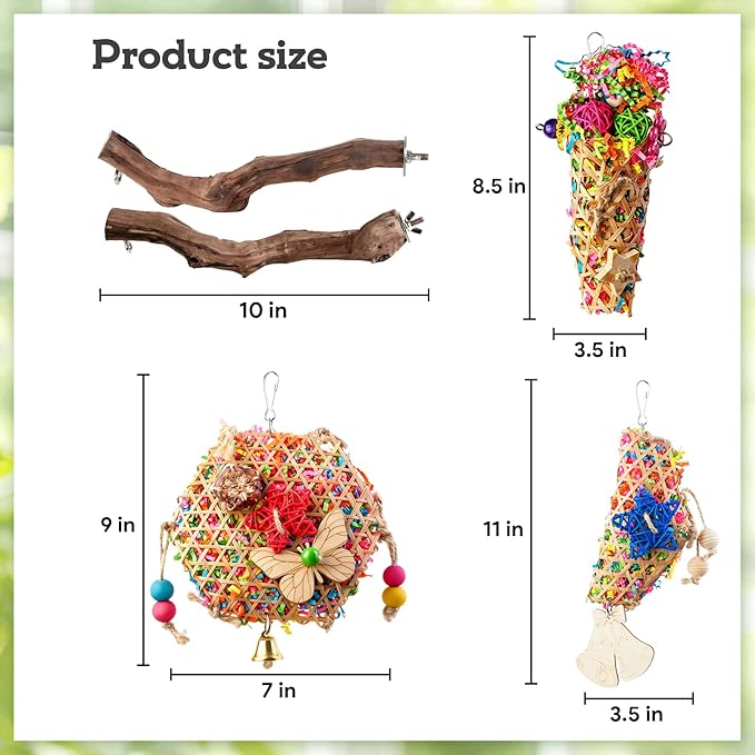 Bird Toys, Parakeet Foraging Toys, Hanging Chewing Toys with Natural Wooden Perches, Bird Cage Accessories, Suitable for Parakeets, Cockatiels, Budgies, Lovebirds & More