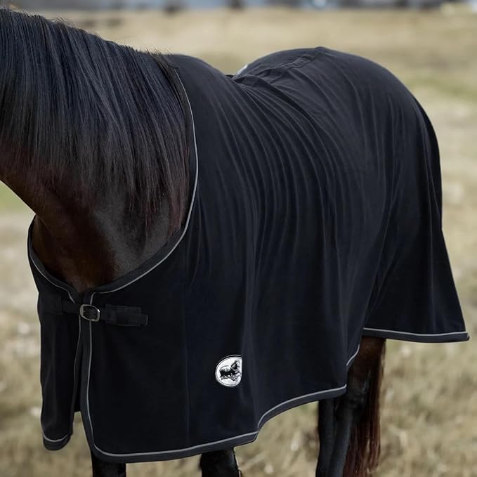 Jeffers Equine Elite Fleece Horse Cooler Blanket, 72 Inch – Soft, Adjustable Fit, Lightweight, Easy Care, Moisture Wicking Cooling Sheet with Surcingle for Post Exercise, Travel for Horses – Black