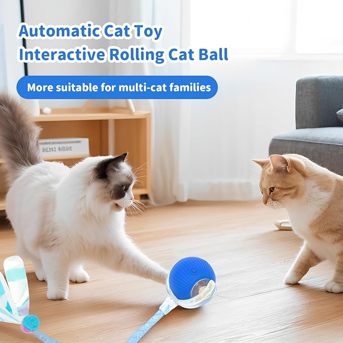 Interactive Cat Toys for Indoor Cats Smart Automatic Ball Rolling for Bored Kitten Pet Upgraded Speedy Moving Chase Dogs Toy Blue Dragonfly
