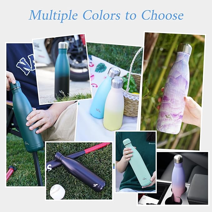 Insulated Water Bottles,17 oz Double Wall Stainless Steel Vacumm Metal Flask for Sports Travel,Army Green