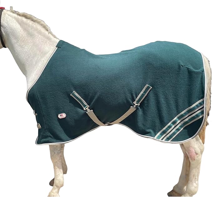 Majestic Ally Anti Pill Fleece Horse Blanket/Sheet with Silver Braided Rope (Hunter Green, 82)