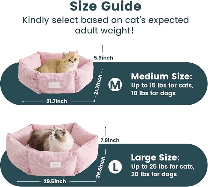 Cat Bed, Washable Orthopedic Cat Beds for Indoor Cats, Soft Donut Calming Pet Bed for Puppy and Kitten with Anti Slip Bottom, Small Dog Bed, 21.7x21.7x5.9 in, Pink