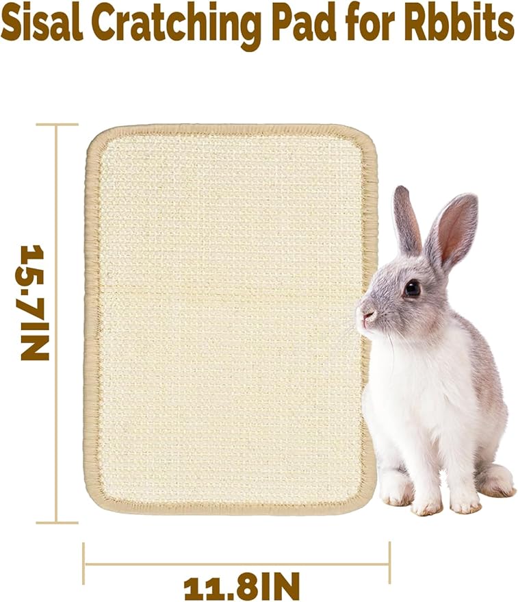 Rabbit Scratching Pad 4 Pack Natural Sisal Bunny Scratch Pads Small Animal Nail Scratcher for Indoor Grinding Claw Mat Pet Rug for Guinea Pigs Chinchillas Ferrets (White)