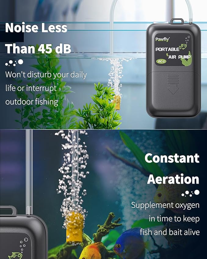 Pawfly Aquarium Battery Air Pump 40 GPH Oxygen Pump for 5 to 30 Gallon Fish Tank Portable Aerator Pump for Outdoor Fishing and Fish Transportation, Battery Not Included (Accessories Inside The Pump)