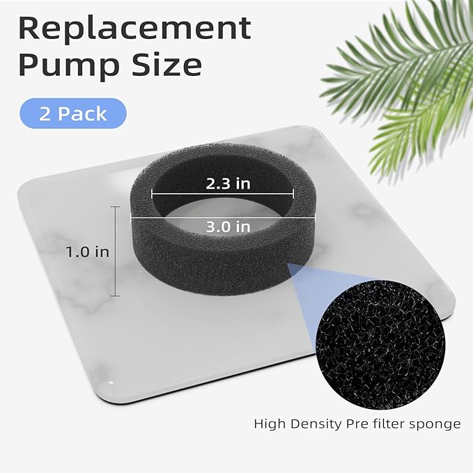Glass Cat and Dog Water Fountain 90oz/2.7L, SMA-800 Ultra-Quiet Replacement Pump - Safe and Easy to Clean with Low Voltage DC 5V and USB Cable (Pump+2 Black Filter Cottons)