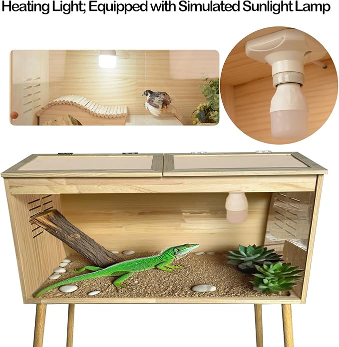 Bearded Dragon Tank Enclosure with 24 Inch Legs Reptile Terrarium, Up to 70 Gallon with Roof Door Snake Lizard Tank with Built-in Lamp Fixture and Switch