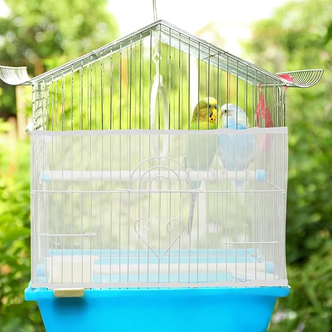 2 PCS Bird Cage Seed Catcher Airy Gauze Bird Cage Cover White Birds Cages Net Cover Guard Net Adjustable Stretchy Birds Cages Netting Universal Birdcage for Parrot Enclosures Round Square