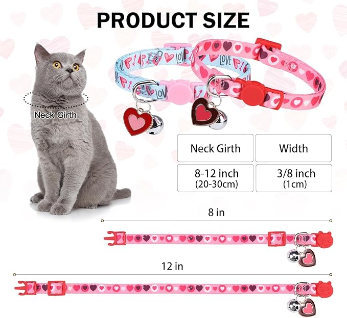 Breakaway Cat Collars for Girl Boy Cats, Fall Winter All Weather Cat Collar Personalized Pattern 2 Pack,Cute Classic Safety Buckles and Bells,Adjustable Printed Nylon Colorful Kitten Collar