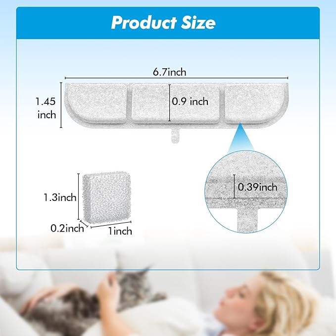20 Pack Replacement Filters for DownyPaws Battery Operated Cat Water Fountain DPWFP6, Cat Fountain Filter Set for Downy Paws 84oz/2.5L Wireless Dog Pet Water Dispenser (10 Filters & 10 Sponges)