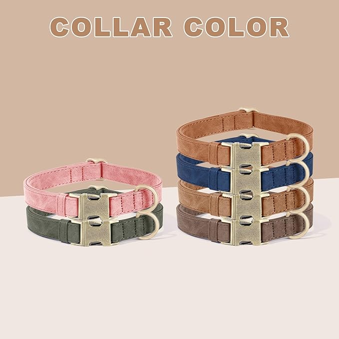 Genuine Leather Dog Collar - Adjustable Pet Collar with Quick Release Metal Buckle, Soft Skin Friendly Real Leather Collar for Small, Medium, Large Dogs (Brown, L:Fit 15-23" Neck)