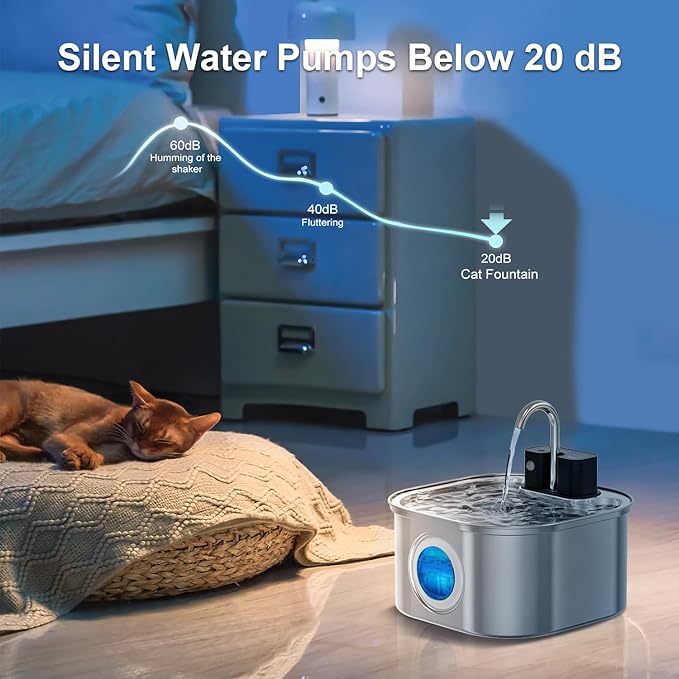Cat Water Fountain Wireless,Stainless Steel-Rechargeable- Battery Operated Cat Water Fountain, 108oz/ 3.2l Automatic Cordless Pet Fountain ,Dog Fountain with 4200 Mah Battery