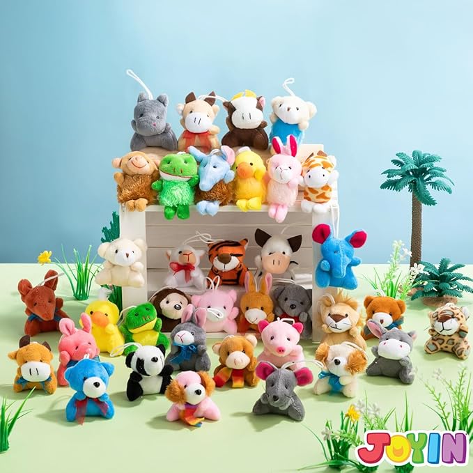 JOYIN 36 Pack Mini Animal Plush Toy Assortment (36 Units 3" Each),Bulk Stuffed Animals Party Favors for Kids, Small Animals Plush Keychain Decoration, Carnival Prizes, Christmas Party Favors