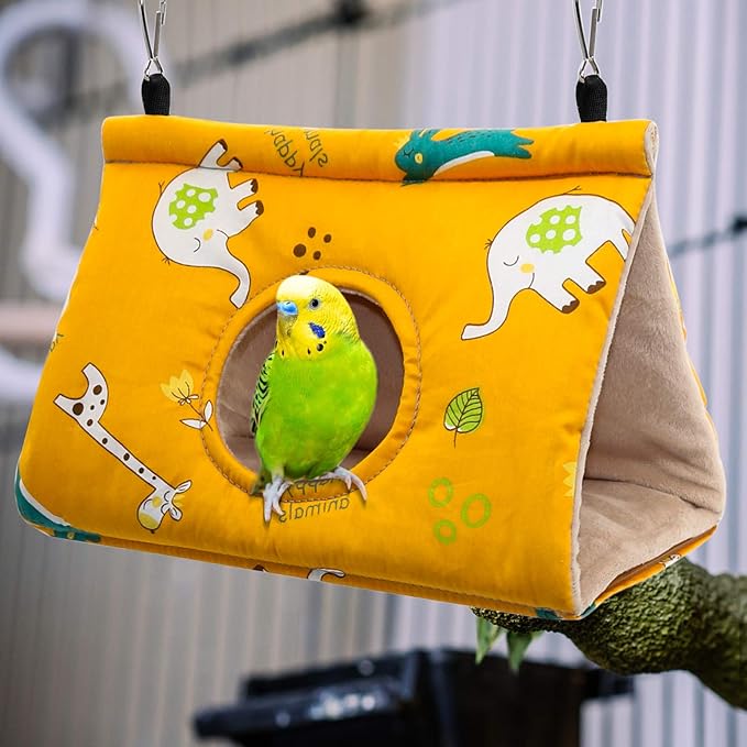 Rypet Winter Warm Bird Nest House - Hanging Hammock Velvet Shed Hut Cage Plush Fluffy Birds Hideaway Sleeping Bed Fuzzy for Parrot Parakeet Cockatiels Budgies Lovebird Medium(Yellow)