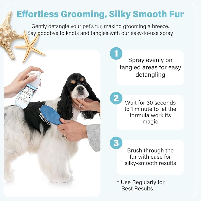 Dog Detangler & Dematting Spray - Leave-in Conditioner, Ocean Zephyr Scent | Jojoba Oil, Macadamia Oil, Sodium Hyaluronate for Silky, Tangle-Free Coat, 3.38 fl. oz