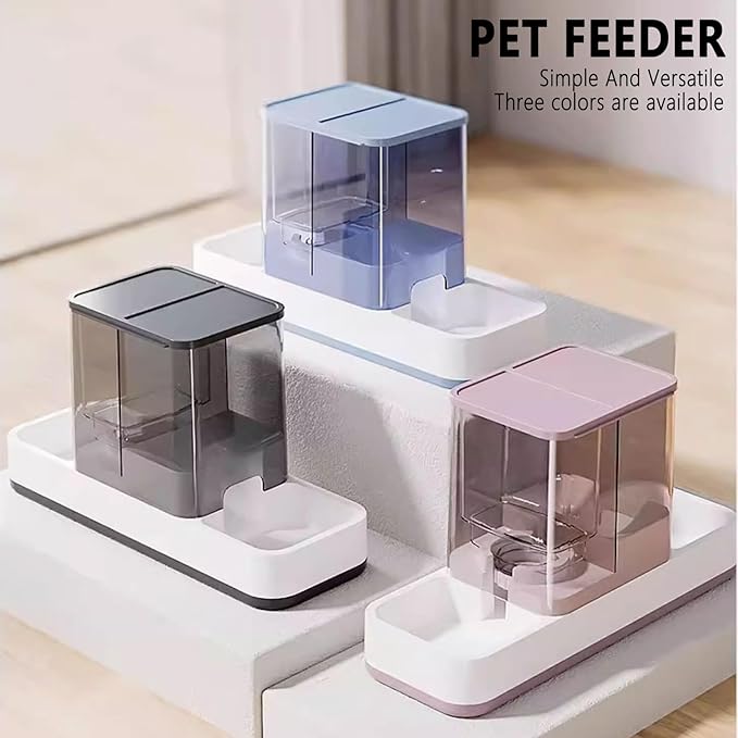 kathson Gravity Cat Food and Water Dispenser Automatic Dog Feeder Waterer 2 in 1 Auto Pet Food and Water Bowl Set Self Feeding for Puppy Kitten,Grey