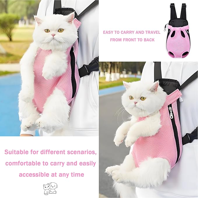 Pet Carrier Backpack, Adjustable Pet Front Carriers for Small Medium Dogs Cats 5-18 Lbs, Legs Out, Dog Cat Carrier Backpack for Hiking,Camping,Traveling,Cycling (Pink, Large(Fit:10-18lb)