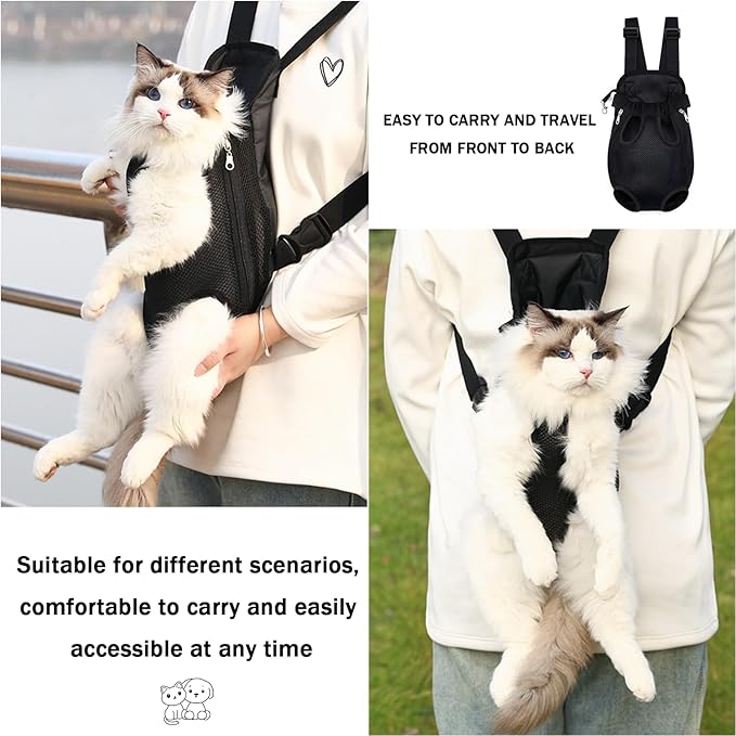 Pet Carrier Backpack, Adjustable Pet Front Carriers for Small Medium Dogs Cats 5-18 Lbs, Legs Out, Dog Cat Carrier Backpack for Hiking,Camping,Traveling,Cycling (Black, Medium(Fit:5-10lb))