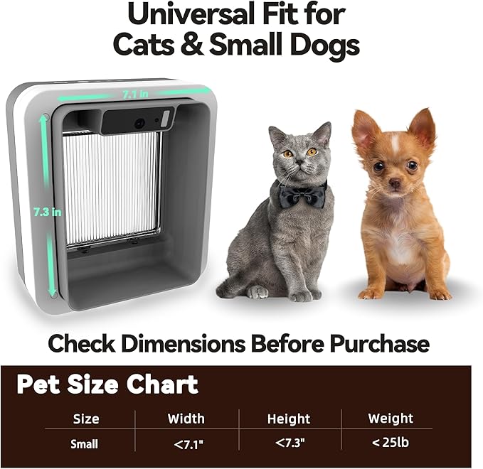 Smart Cat Door with Face Recognition – No Collar Needed, Keyless Entry for Cats(Outer Size 11.4"x10.4"), App-Controlled Cat Door, Dual Power: Rechargeable Battery or Plug-in