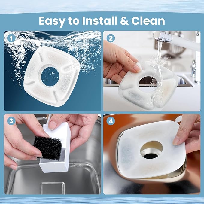 28 Pack Pet Water Fountain Filters, 14 Pcs Replacement Cat Filters & 14 Pcs Pre-Filter Sponges for 95oz/2.8L 135oz/4L 67oz/2L Automatic Pet Cats Dog Water Fountain Dispenser