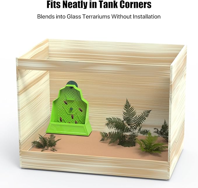Reptile Corner Feeding Bowl with Suction Cup, Anti-Escape Insect Feeder for Chameleon, Gecko, Lizard, Frog – 7"x3"x7"