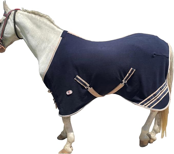 Majestic Ally Anti Pill Fleece Horse Blanket/Sheet with Silver Braided Rope (Navy, 74)