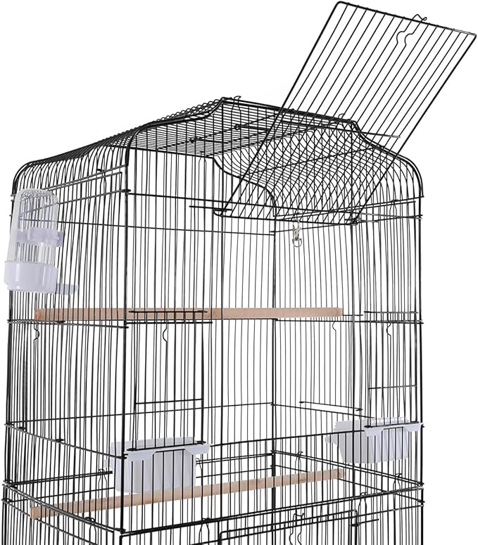 Large Bird Cage with Wheels Parrot Cages for Large Birds Iron Bird Cage with Stand Outdoor Birdcages with Tray, Feeding Bowls & Waterer Big Bird Cages for Parakeets, Lovebird & Pigeon (Black)