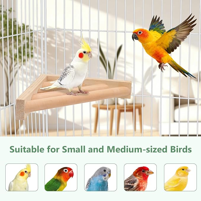 Litewoo Bird Perch Corner Platform Stand Shelf for Birds Budgie Parakeet Cockatiel Conure Cockatoo(2PC)