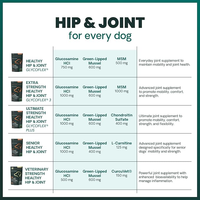 VetriScience Ultimate Strength Healthy Chews– Dog Glycoflex Plus Hip and Joint Supplement Glucosamine, MSM for Dogs & Green Lipped Mussel for Dogs, Duck, 60Count - New Look