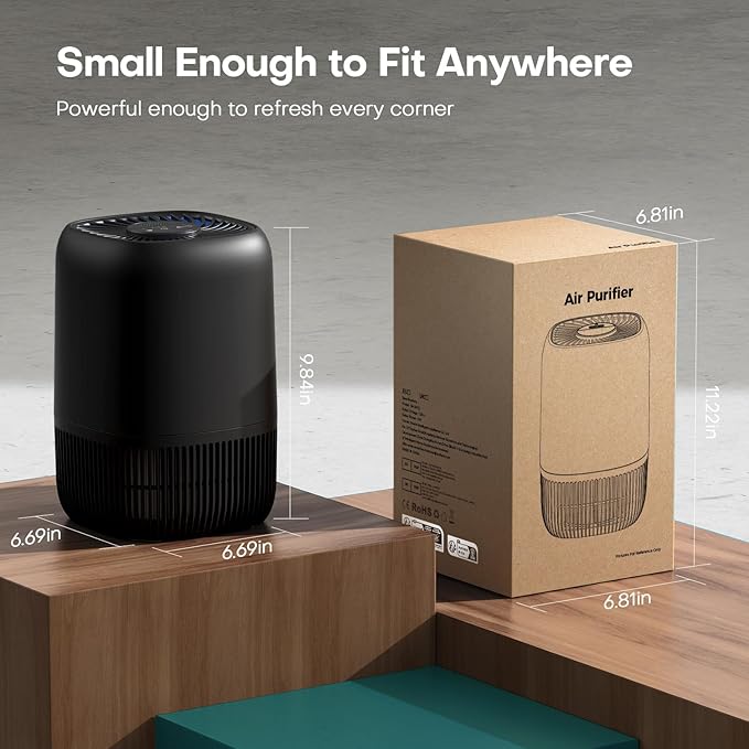 Air Purifiers for Office with H13 Quiet HEPA Filter Up to 1076 Ft² for Pet Family, Pollen, Smoke, Compact Air Cleaner with 3 Speeds, Timer, Aroma Quiet, 360°Intake, for Home Bedroom, Black
